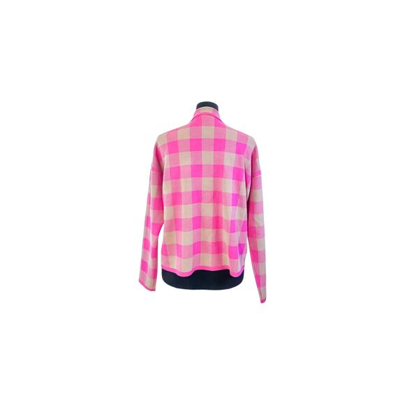 Cyrus Pink & Tan Buffalo Plaid Knit Cardigan - Size S - Picture 4 of 8